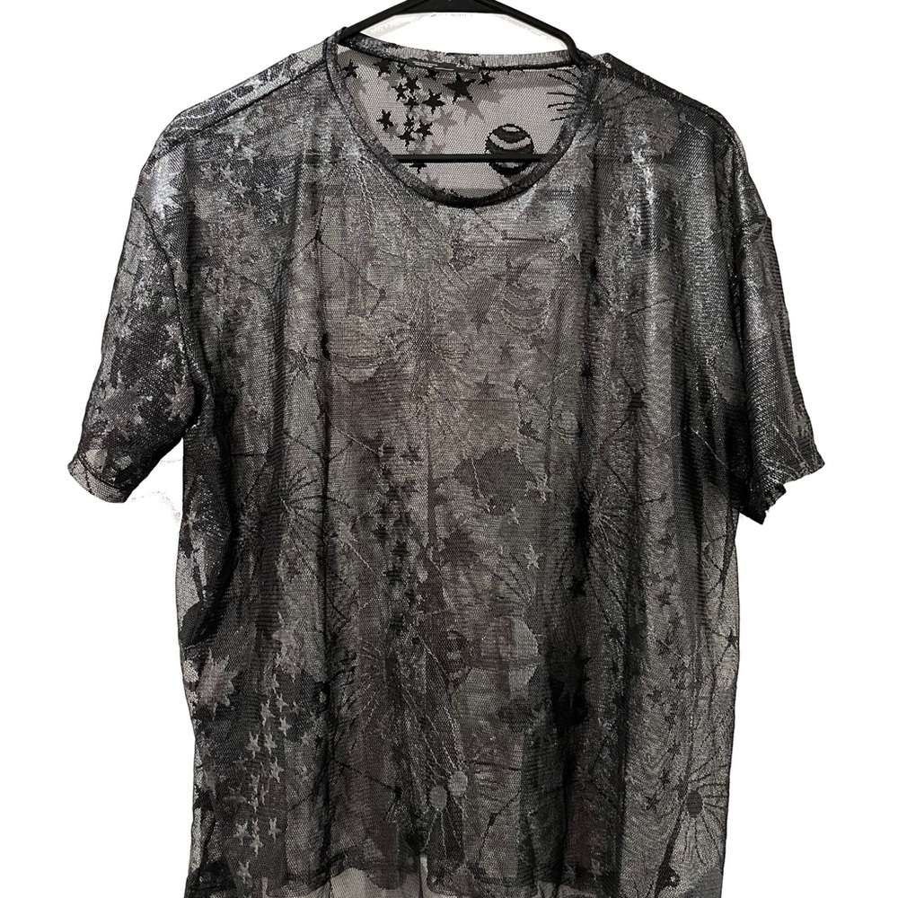 boxy fit galaxy print starry night mesh t-shirt